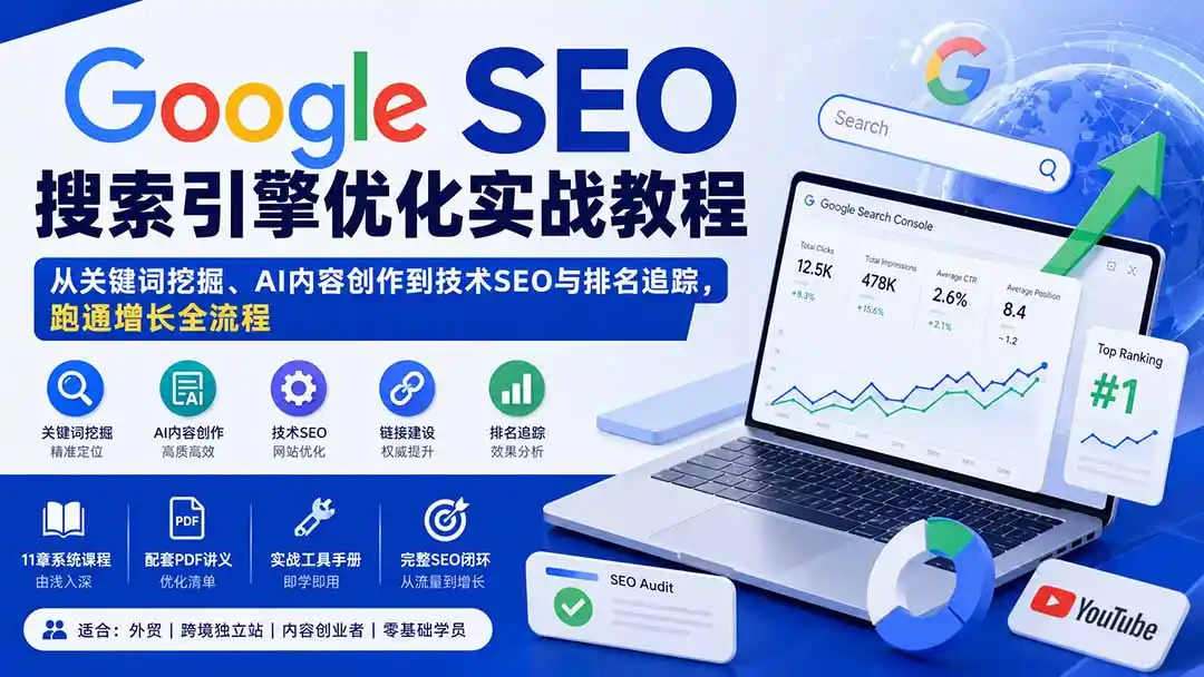 《谷歌SEO全体系实战，零基础跑通AI时代搜索增长闭环》-猴哥资源站