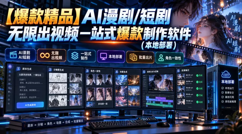 【爆款精品】AI漫剧/短剧无限出视频一站式爆款制作软件(本地部署)