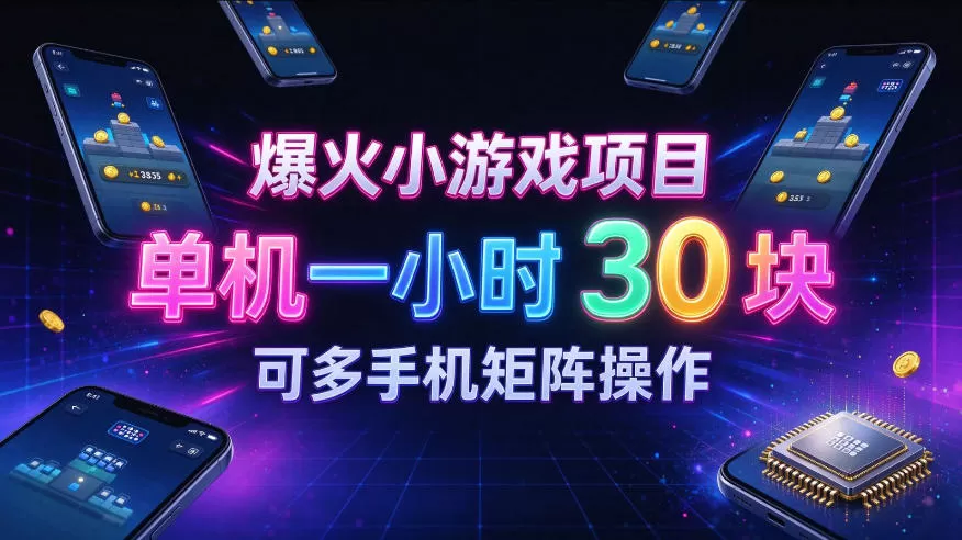 《小游戏撸金实操，单机一小时30+，多机矩阵放大收益》-猴哥资源站