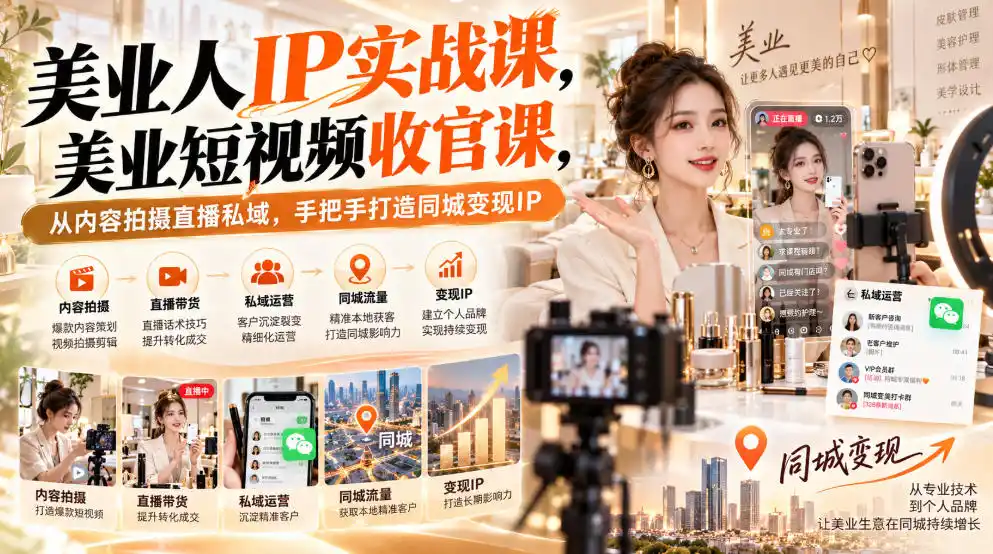 《美业IP同城变现实战：短视频+直播+私域，手把手打造百万级本地红人》-猴哥资源站