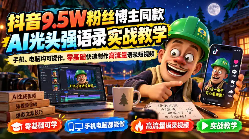 《AI光头强语录实战：手机电脑双端出片，20分钟批量做爆款》-猴哥资源站