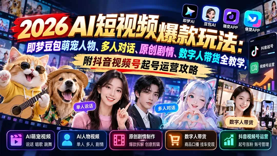 《AI短视频全流程实战：零基础做出爆款，一部手机打通变现》-猴哥资源站