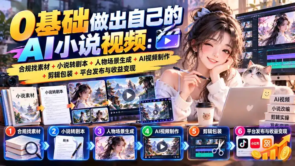 《零基础AI小说视频全流程，手机跑通从创作到变现》-猴哥资源站