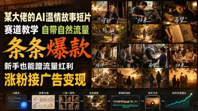 《AI温情短片赛道全攻略，零基础条条爆款涨粉接广告》-猴哥资源站