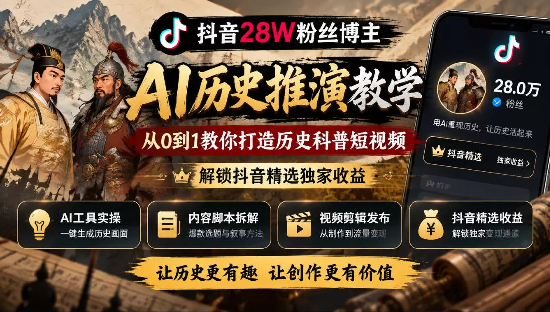 《AI历史地图推演全流程，零基础做差异化科普号解锁独家收益》-猴哥资源站