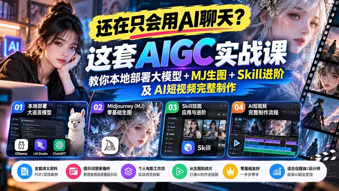 《AIGC全栈实战合集：从本地大模型到AI电影工作流，零基础一站式打通》-猴哥资源站