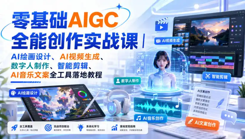 《零基础AIGC全能创作实战，AI绘画视频数字人全场景落地》-猴哥资源站