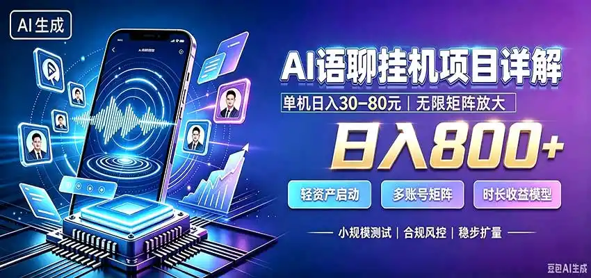 《AI语聊挂机全自动赚钱系统，日入800+零值守实操玩法》-猴哥资源站
