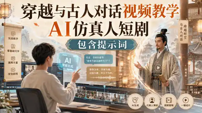 《AI穿越对话短剧实战，零基础玩转古风爆款视频，全套提示词直接套用》-猴哥资源站