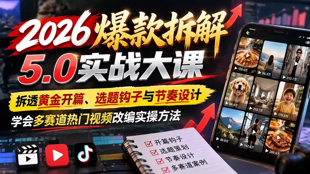 《2026爆款拆解5.0：拆透热门视频逻辑，普通人也能批量出爆款》-猴哥资源站