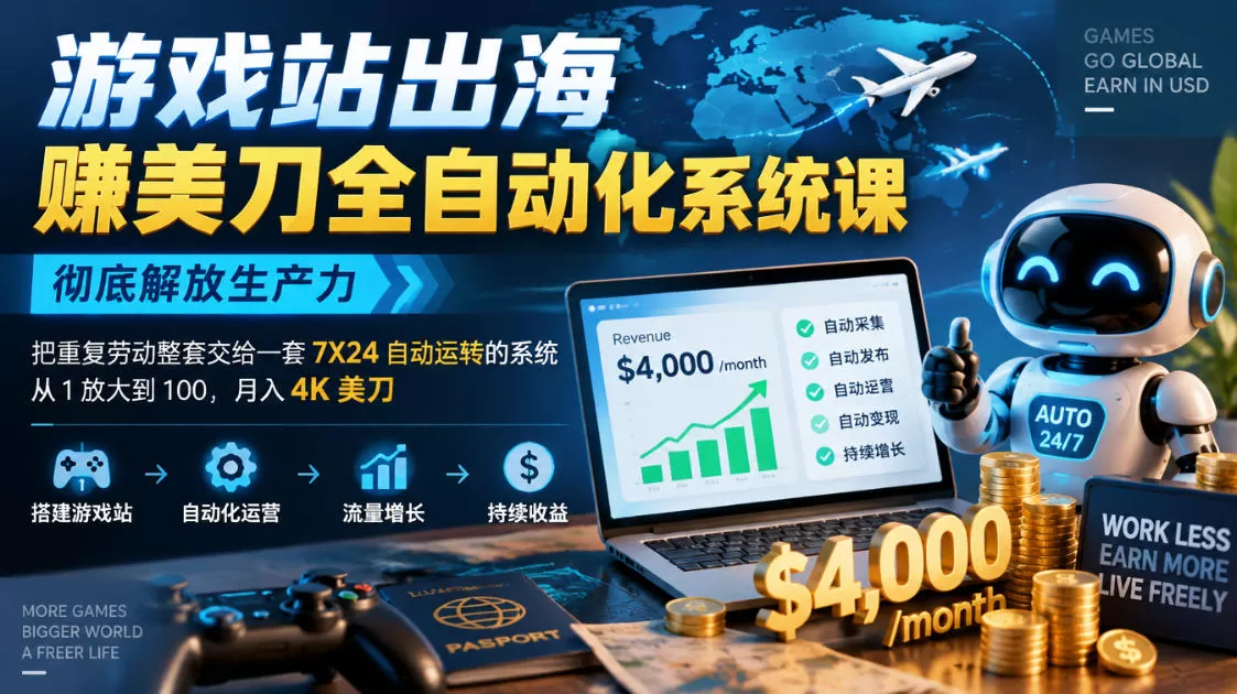 《游戏站出海全自动化系统，7×24无人值守月入4K美刀》-猴哥资源站