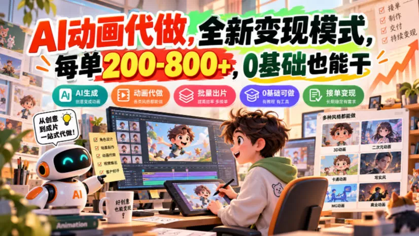 《AI动画代做实操攻略，零基础接单月入1W+》-猴哥资源站