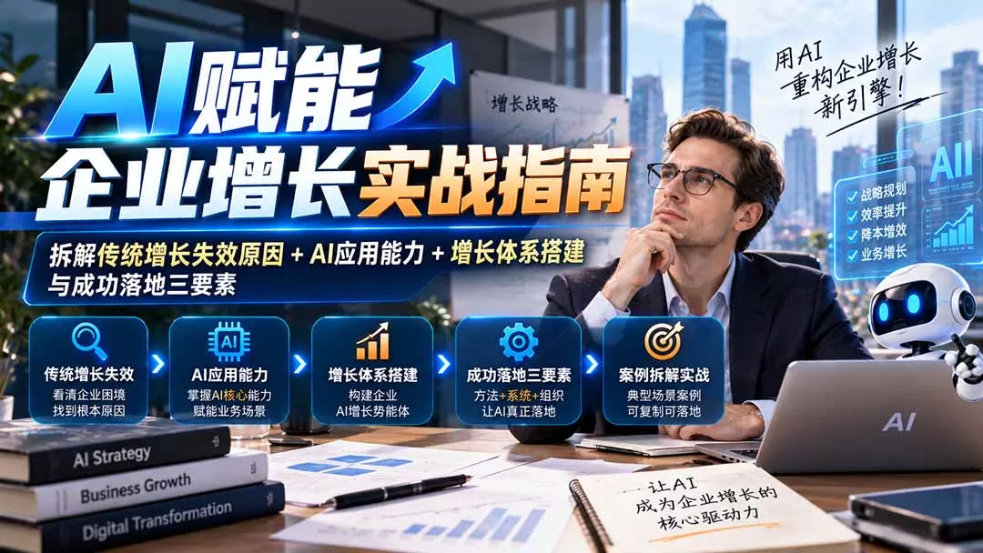 《AI增长实战课：3大核心优势助企业AI落地，增长瓶颈全破解》-猴哥资源站
