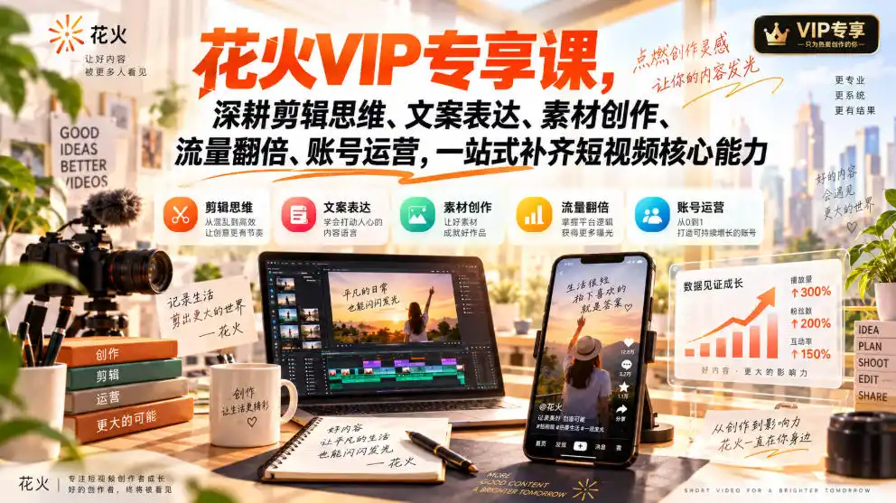 《花火VIP剪辑思维全维实战，从套模板到独立爆款创作》-猴哥资源站