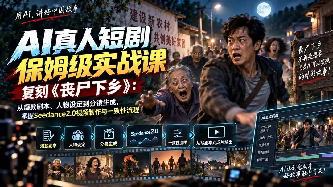 《AI真人短剧全链路实操，零基础跑通从剧本到成片，抓住流量红利》-猴哥资源站