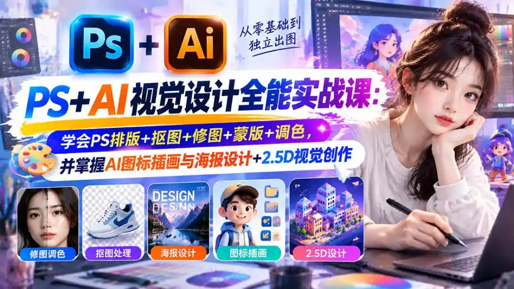 《PS+AI视觉设计全流程，零基础到独立出图实战攻略》-猴哥资源站