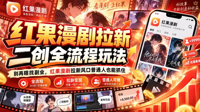 红果漫剧拉新之二创全流程玩法，别再瞎找副业，红果漫剧拉新风口普通人也能抓住-猴哥资源站
