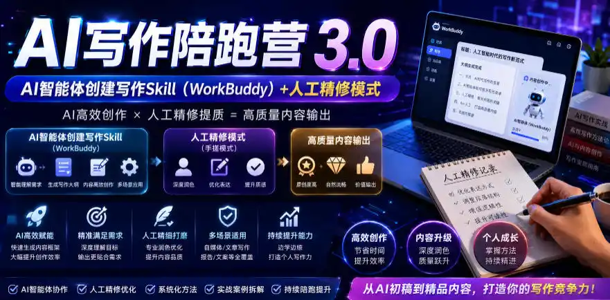 《AI写作去痕全攻略：WorkBuddy智能体+手搓模式，日更爆文稳变现》-猴哥资源站