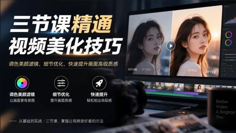 《三节课吃透视频美化，手机调出高级质感》-猴哥资源站