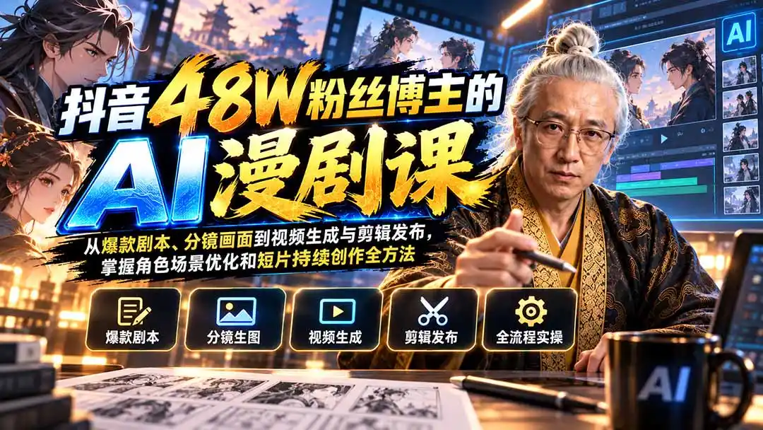 《零成本AI漫剧全流程实战，小白也能批量产出爆款短剧》-猴哥资源站