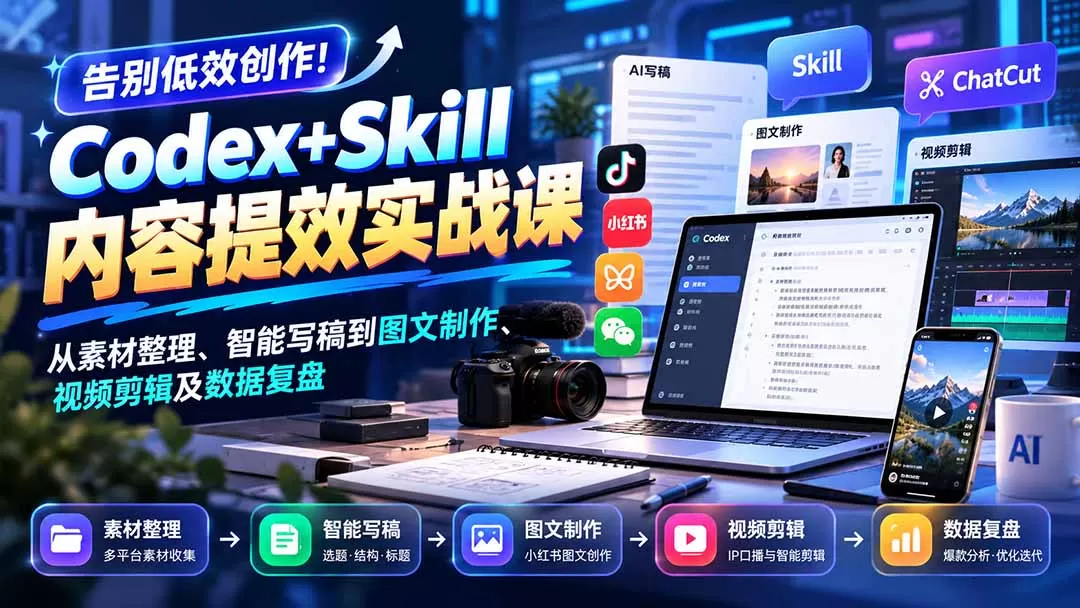 《Codex+Skill内容提效实战：8节课搭建全自动内容生产系统》-猴哥资源站