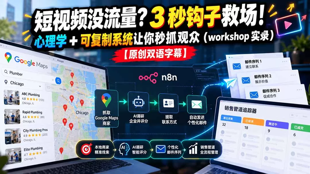 《n8n+AI全自动抓取本地商家线索，冷邮件矩阵稳定获客实操》-猴哥资源站