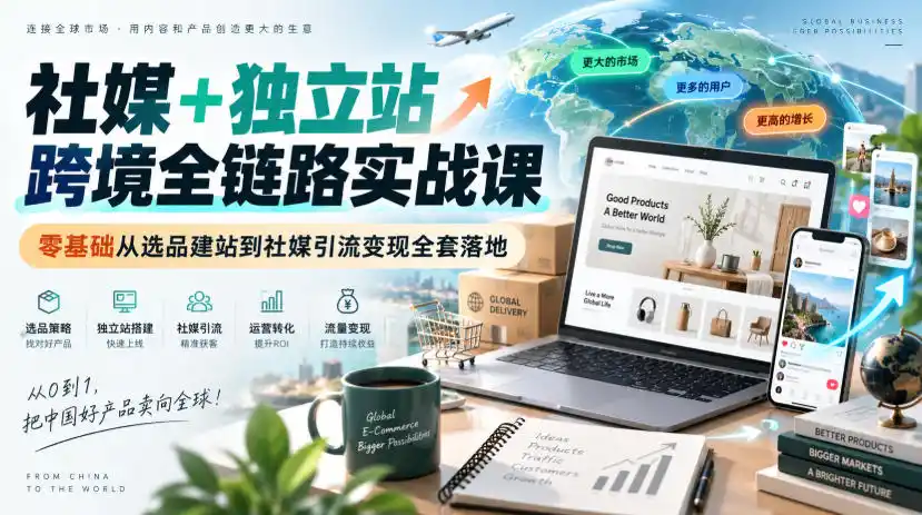 《社媒+独立站跨境全链路实战，零基础选品建站到海外变现全套落地》-猴哥资源站