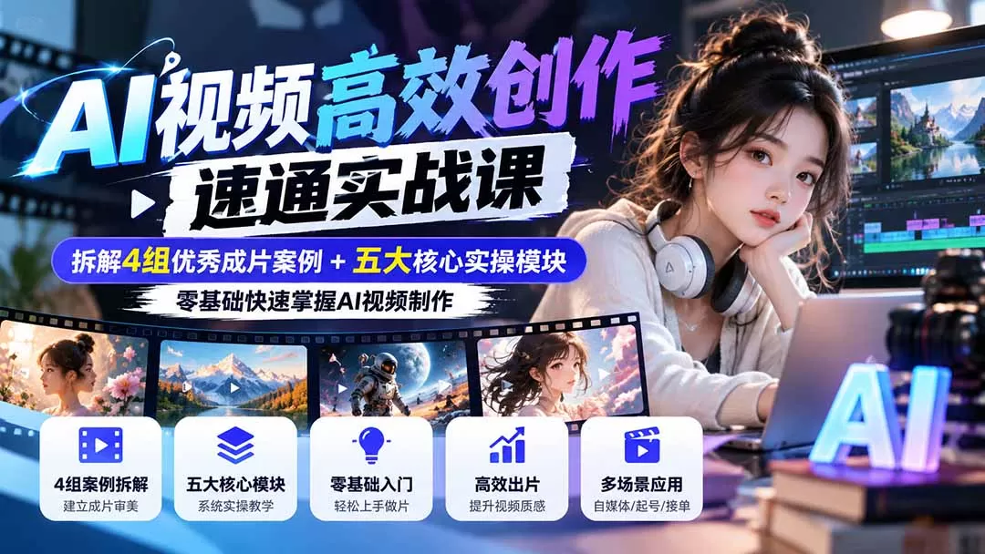《AI视频速通实战：零基础也能独立出片，副业接单轻松变现》-猴哥资源站