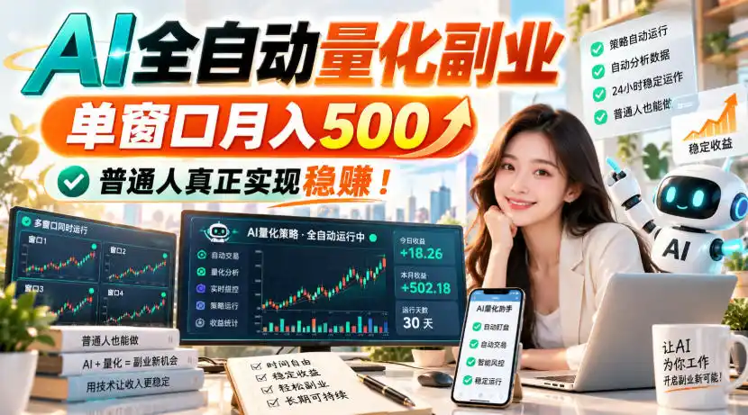 《AI全自动量化托管，单窗口月入500的稳健副业攻略》-猴哥资源站