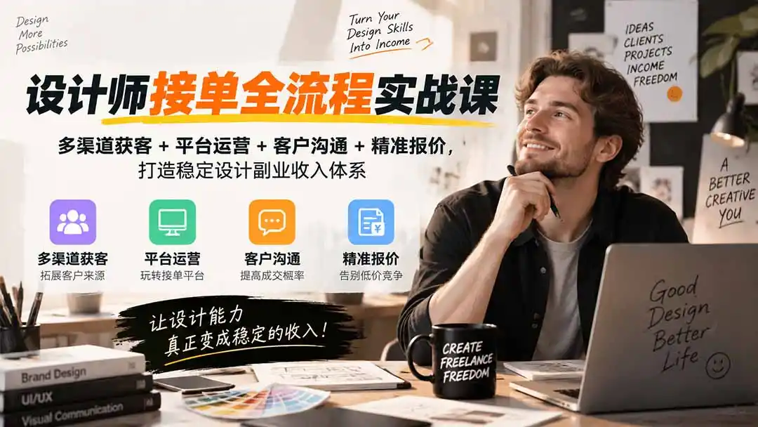 《设计师接单全攻略:全渠道获客+谈单报价,让技能稳定变现》-猴哥资源站