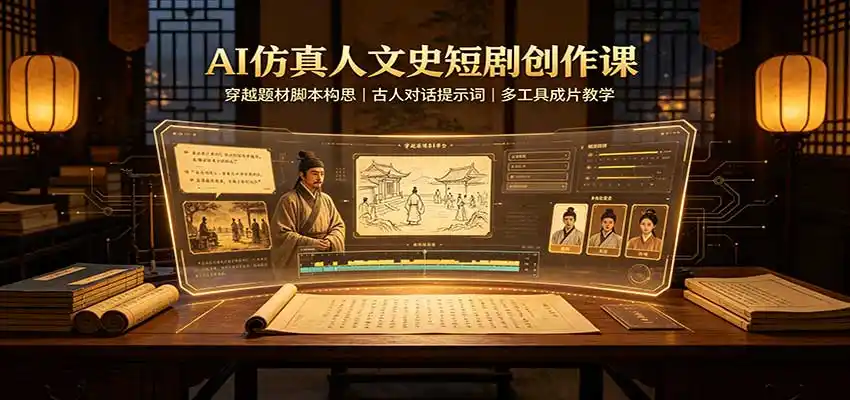 《AI仿真人穿越短剧实操课，文史典故一键变身爆款短视频》-猴哥资源站