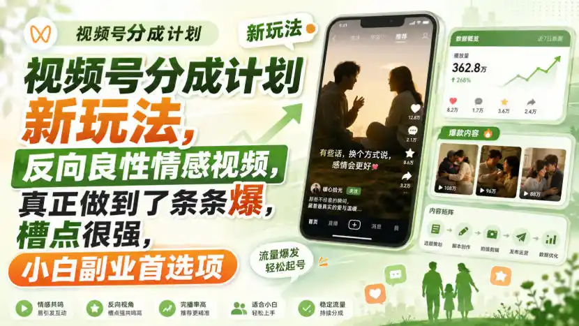 《视频号分成新玩法：AI批量产出反向情感爆款，条条有槽点条条爆》-猴哥资源站