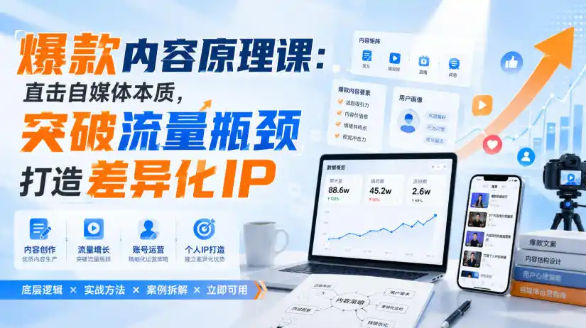 《爆款内容原理实战体系：直击流量本质，打造高粘性差异化IP的完整攻略》-猴哥资源站