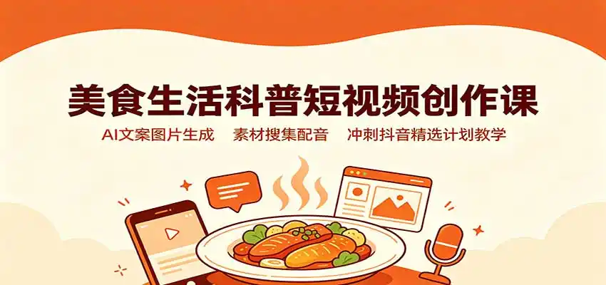 《AI美食科普短视频零成本变现，全套实操助你冲刺精选签约》-猴哥资源站