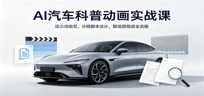 《AI动画汽车科普短视频全套实操，零基础也能日更爆款科普内容》-猴哥资源站