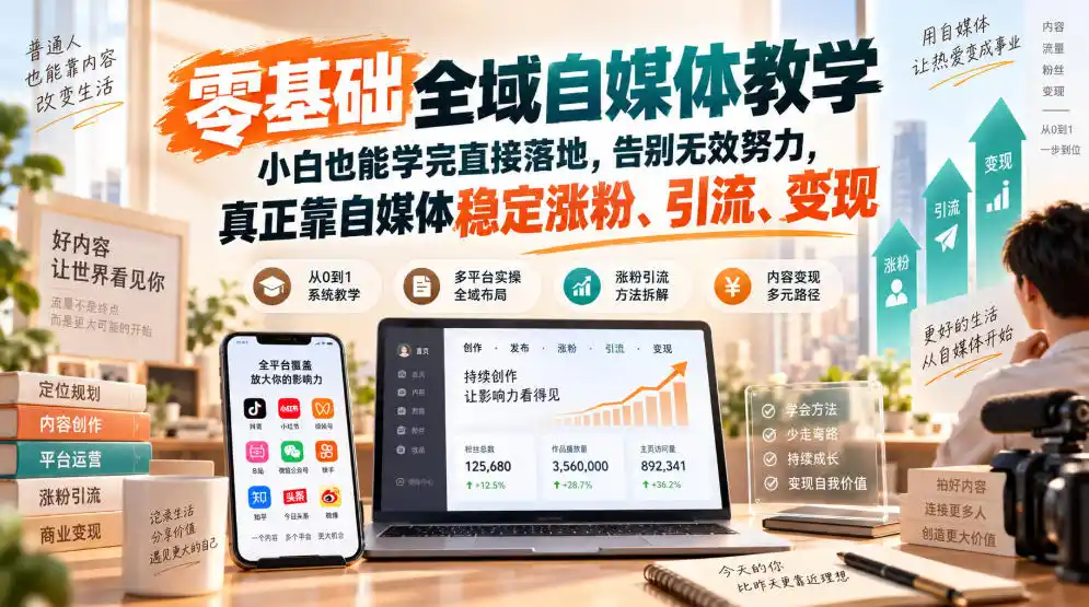 《零基础全域自媒体实战体系：从起号到变现的完整落地攻略》-猴哥资源站