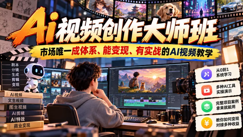 《AI视频全链路实战：从分镜到特效成片，接单变现一套打通》-猴哥资源站
