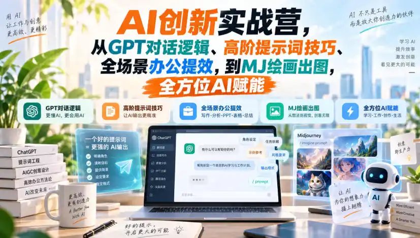 《AI创新实战营：从提示词到MJ绘画，零基础玩转AI全场景提效增收》-猴哥资源站