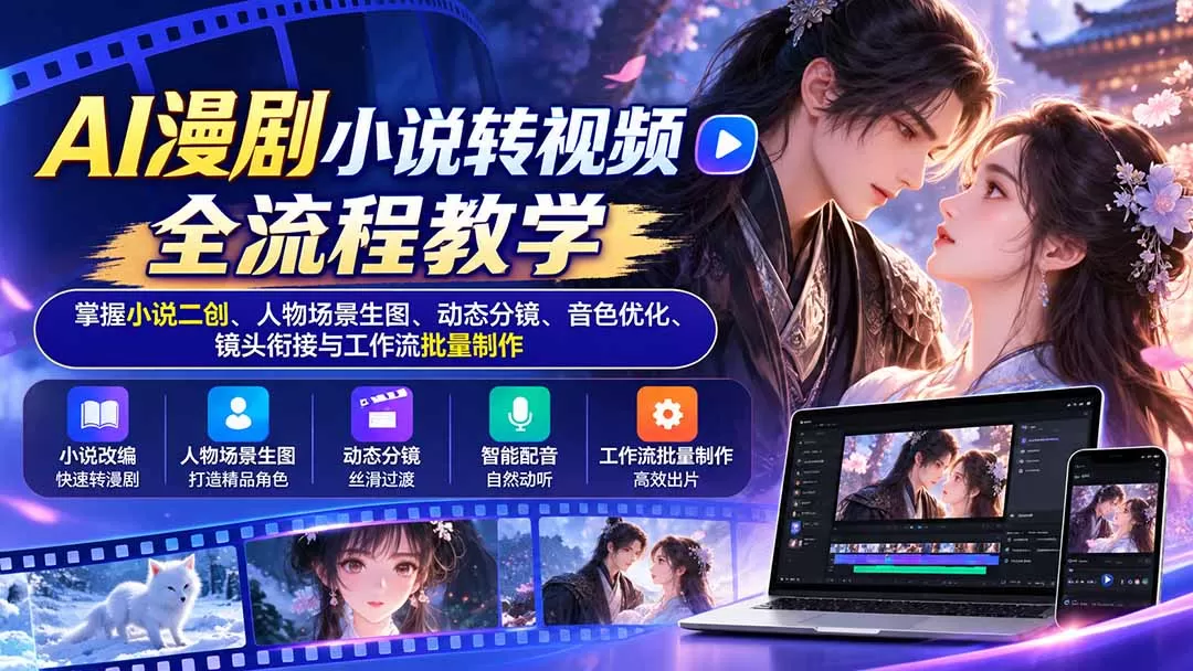 《AI漫剧全流程实战：零基础小说一键转漫剧，批量出片稳定变现》-猴哥资源站