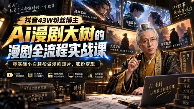 《AI漫剧全流程实战：零基础批量出片，43万粉博主亲授涨粉变现》-猴哥资源站