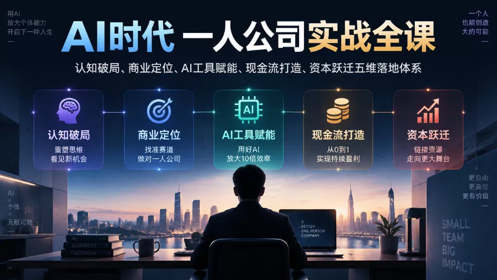 《AI一人公司五维实战体系，零成本搭建个人商业闭环》-猴哥资源站