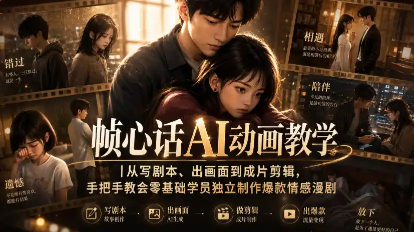《AI动画全流程实战体系，零基础独立制作爆款情感漫剧》-猴哥资源站