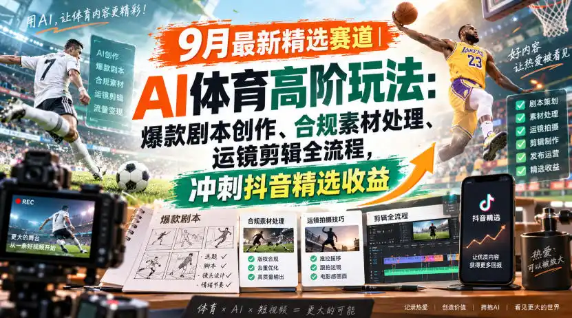 《AI体育短视频全流程实战，剧本版权运镜剪辑一站搞定》-猴哥资源站