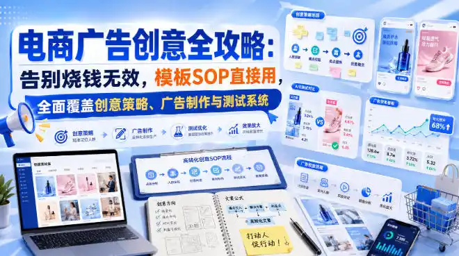 《电商广告创意全攻略：告别烧钱无效，模板SOP直接出高转化爆款素材》-猴哥资源站