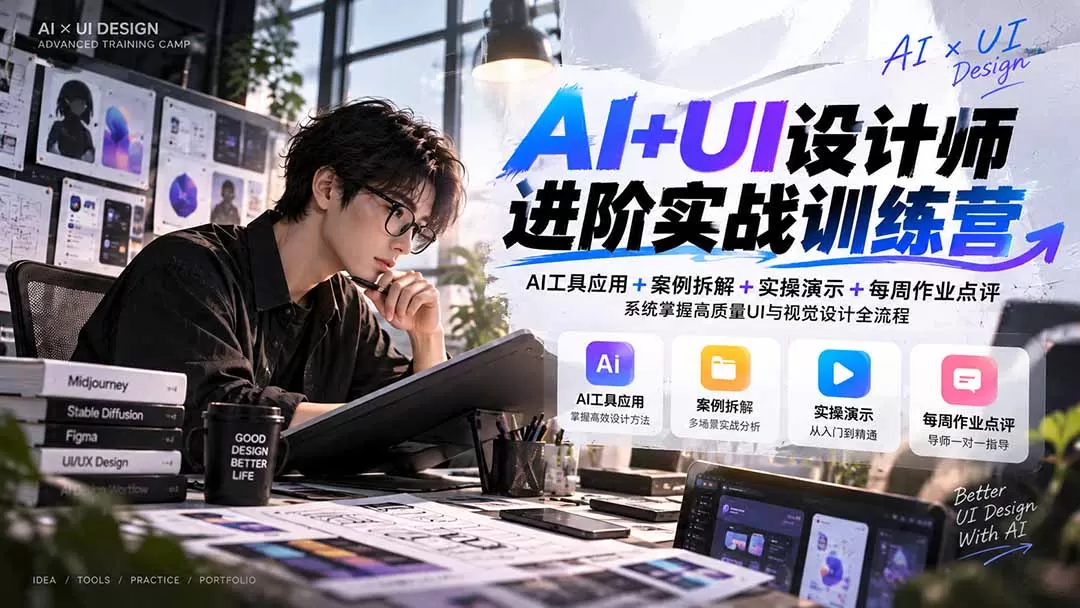《AI+UI全流程实战：28节从图标到作品集，设计效率翻倍》-猴哥资源站