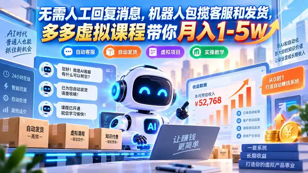 《拼多多虚拟产品自动发货，零成本开店单店日入100-500元》-猴哥资源站