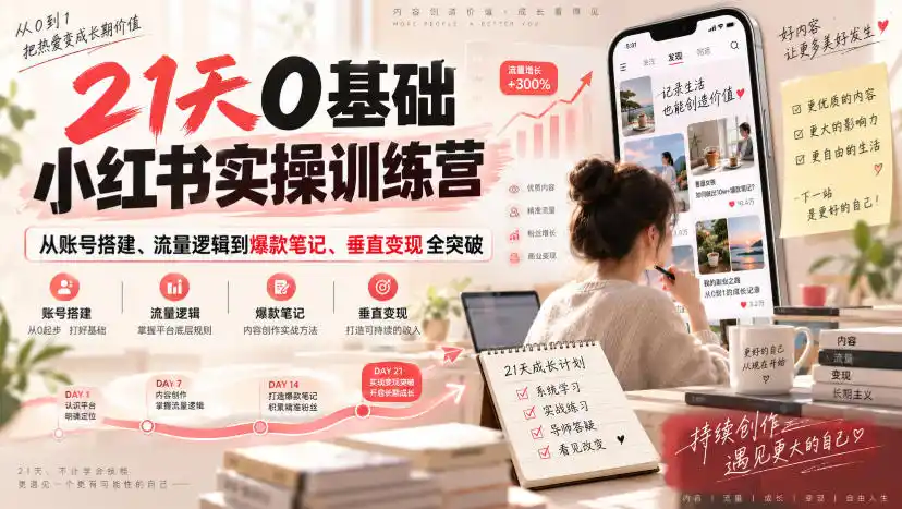 《21天小红书起号实战体系，从0到爆款笔记全流程落地，垂直变现快速突破》-猴哥资源站