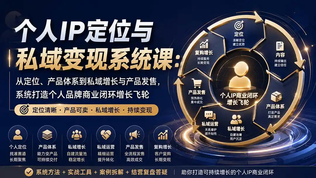 《个人IP+私域变现俱乐部：从0到1打造自动运转的私域增长飞轮》-猴哥资源站