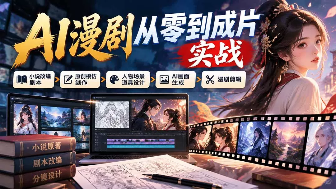 《AI漫剧全流程实战：零基础从剧本到成片，批量产出爆款漫剧》-猴哥资源站
