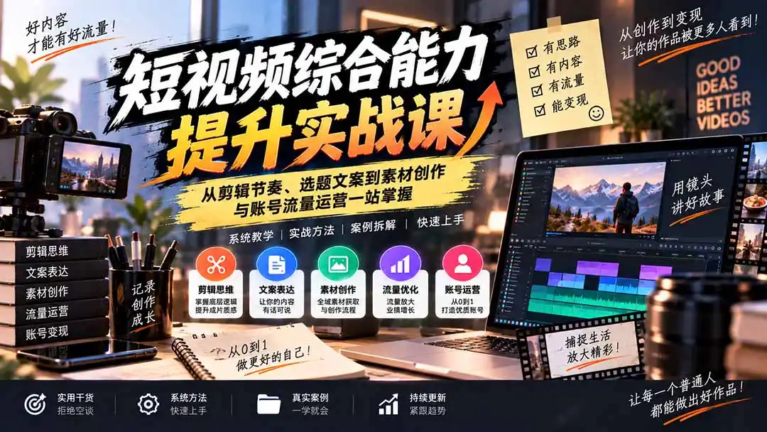 《短视频全链路实战体系，从剪辑思维到商业转化一站打通》-猴哥资源站